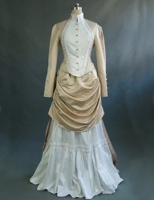 Victorian Edwardian Bustle Vintage Bridal Gown Wedding Dress Riding Habit Theater Clothing (Size: S)