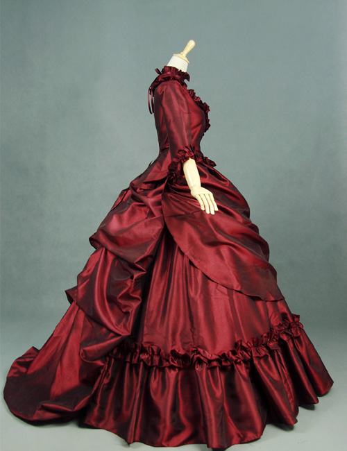 Victorian Christmas Holiday Party Layered French Bustle Premium Taffeta 5PC Masquerade Gown Dracula Mina's Dress Gothic Fantasy Clothing (Size: XL)