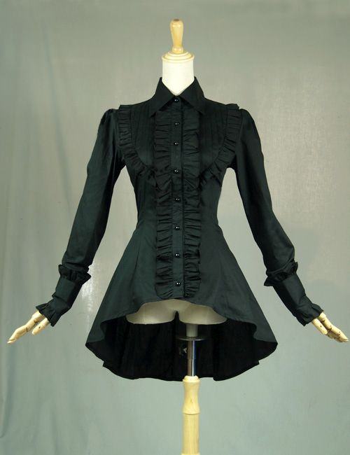 Victorian Gothic Women Romantic Vintage Ruffle Black Blouse Shirt Top ...