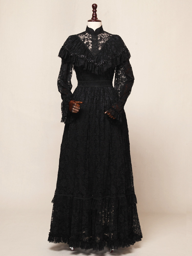 Victorian Cross Back Lace Gothic Womens Lace Dress Steampunk