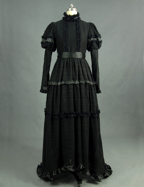 Black Victorian Edwardian Gothic Premium Lace Overlay Dress