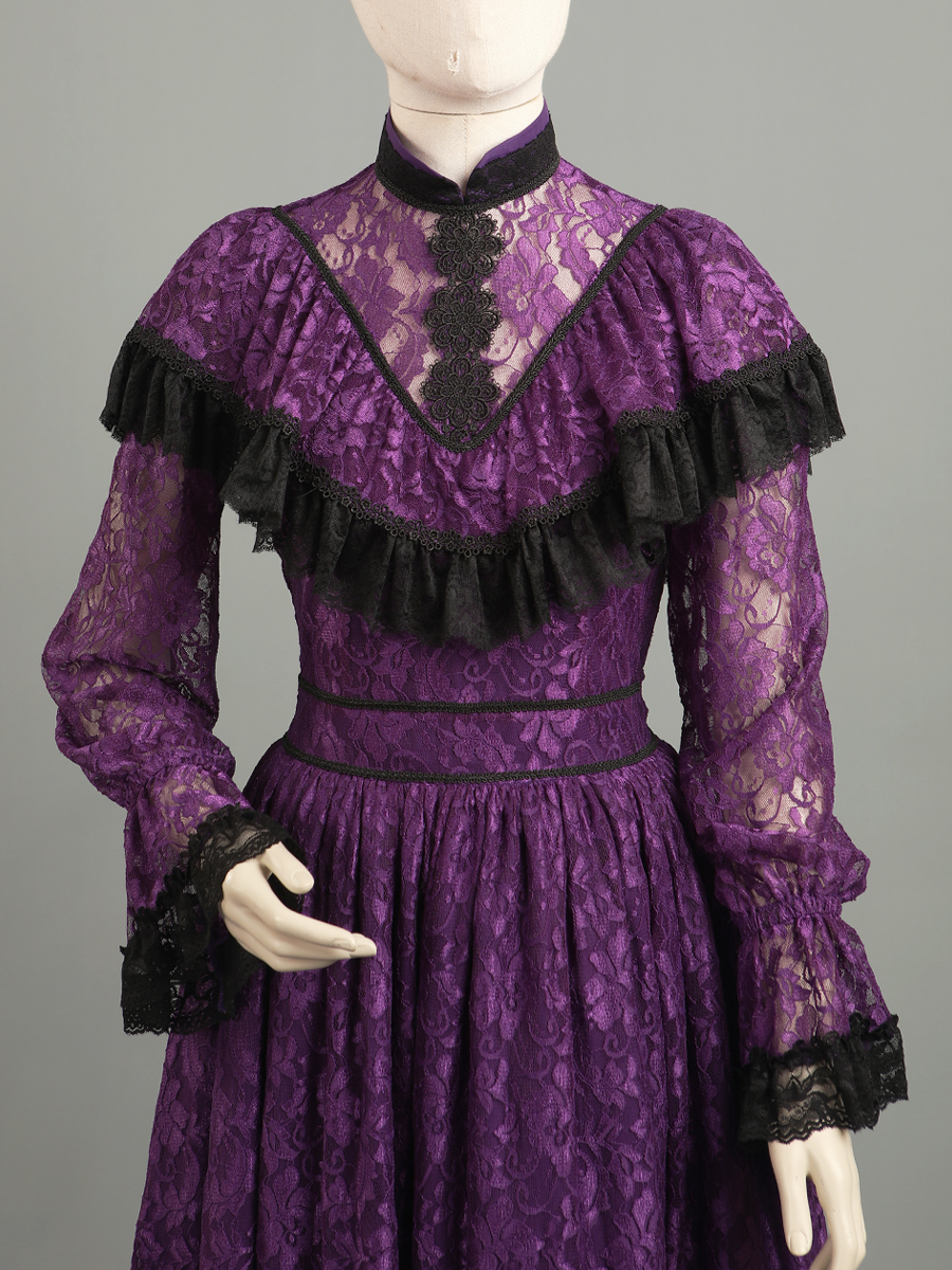 edwardian purple dress 1970s Young Edwardian Arpeja Vintage Purple Cotton Dress