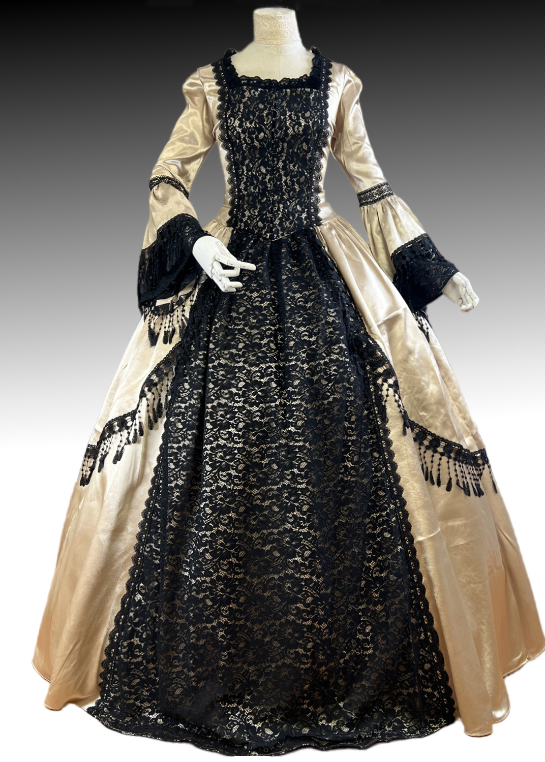 Georgian Marie Antoinette 18th Century Gothic Brown Lace Overlay