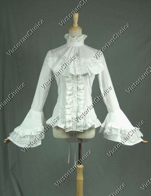 White Victorian Gothic Women Romantic Vintage Cotton Ruffle Blouse ...