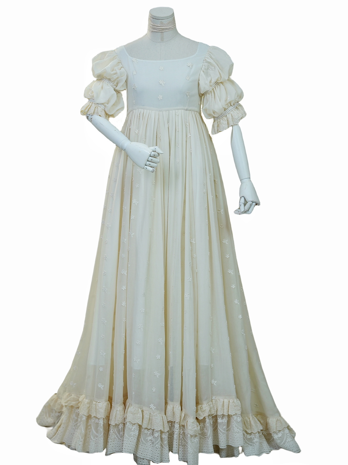 Regency Style Bridgerton Soft Embroidered White Muslin Fine Cotton