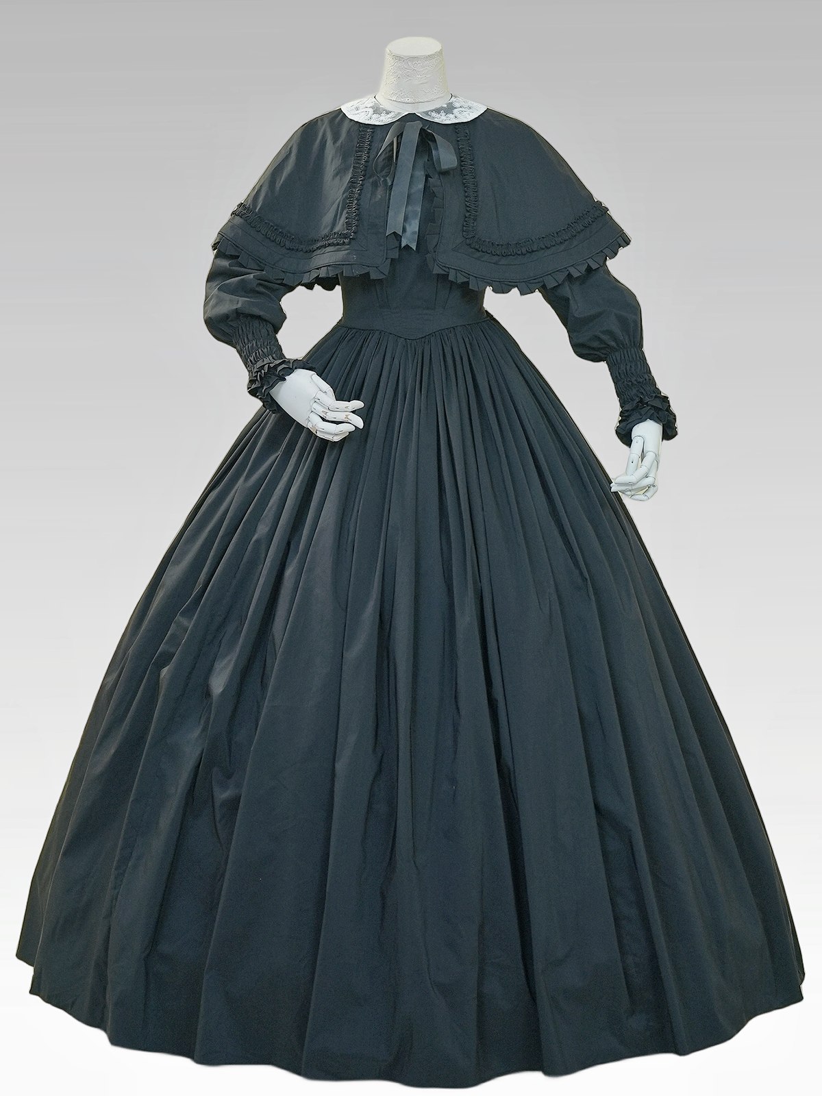 long sleeve black victorian dress Victorian Gothic Black Bustle Gothic wedding dresses with High Neck and Long Sleeves