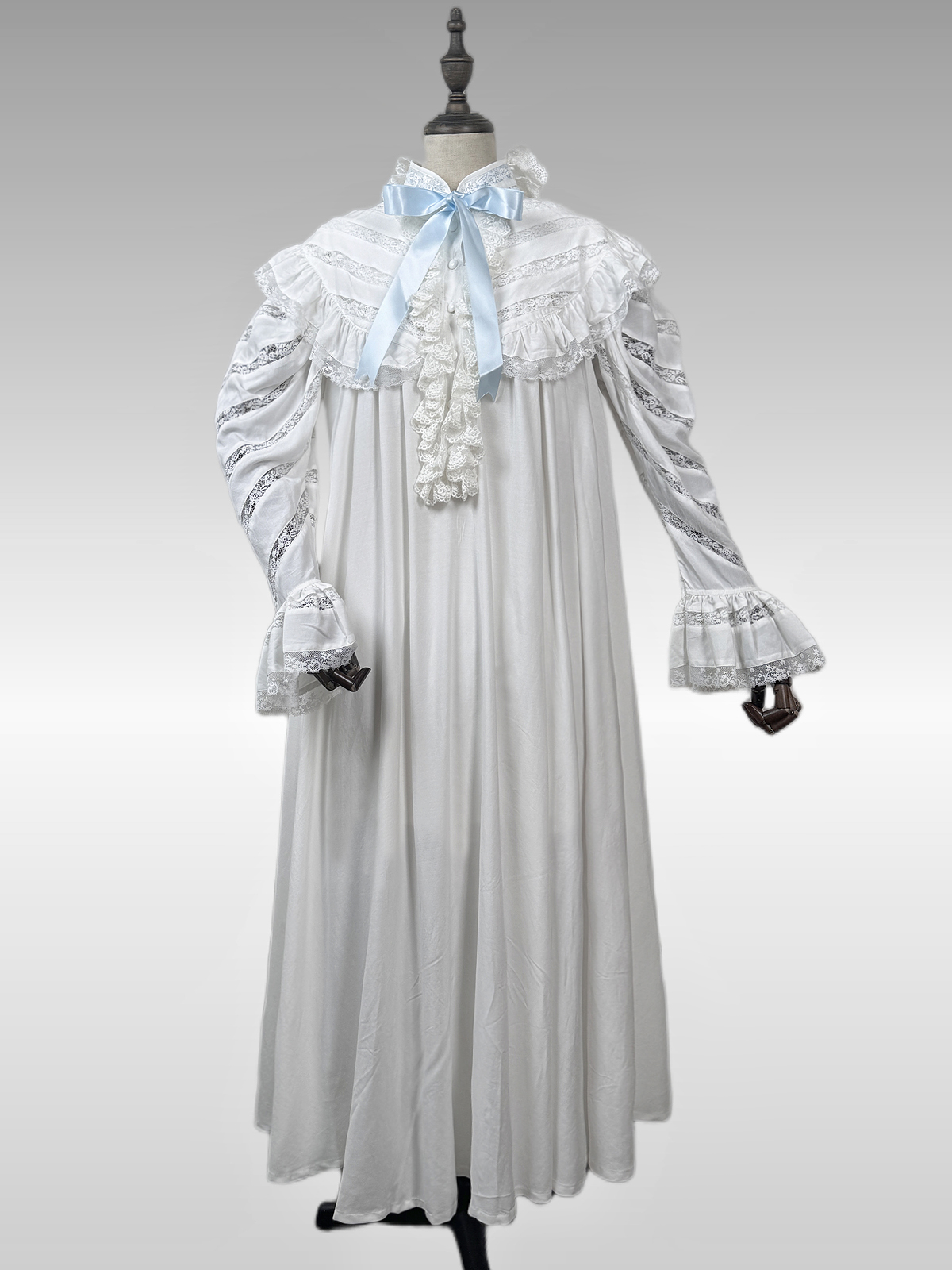 Victorian Edwardian Vintage Style White Cotton Nightgown Ruffle