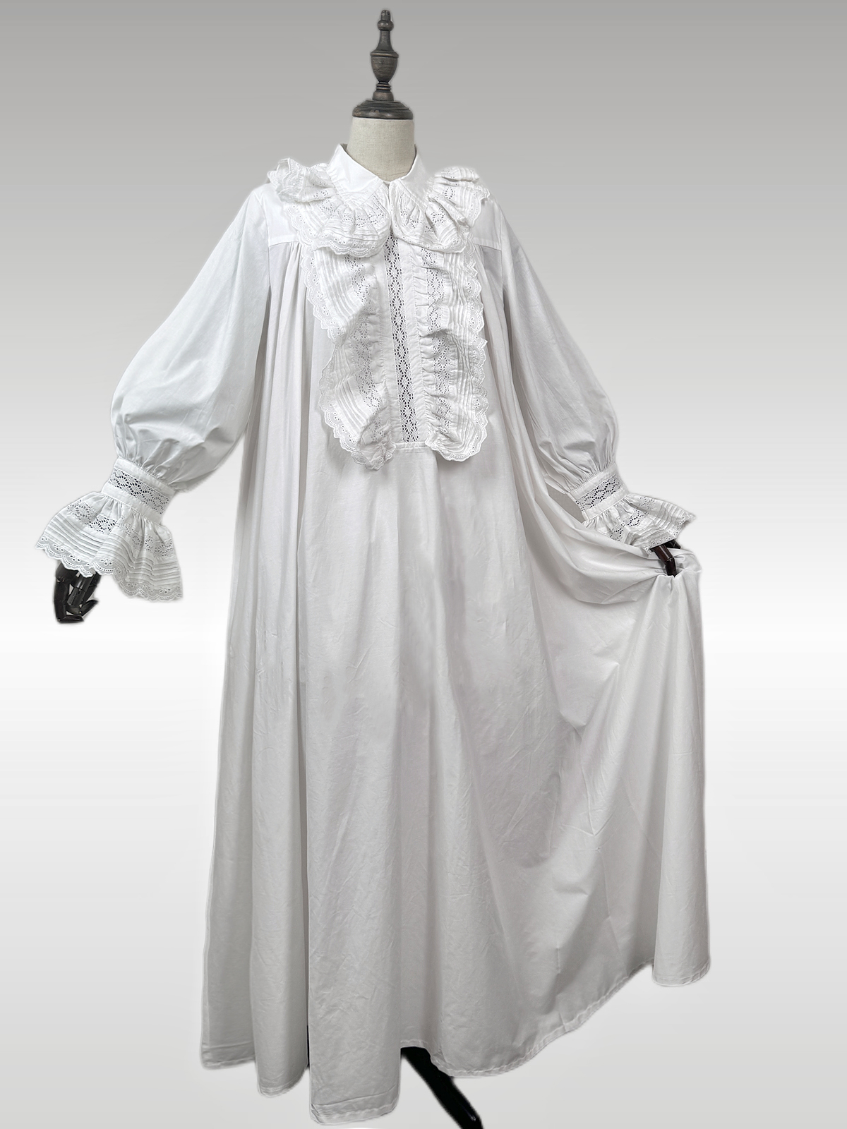 Victorian Edwardian Vintage Style White Cotton Nightgown Ruffle Nightdress Ankle Length Theater Clothing (Size: Xl)