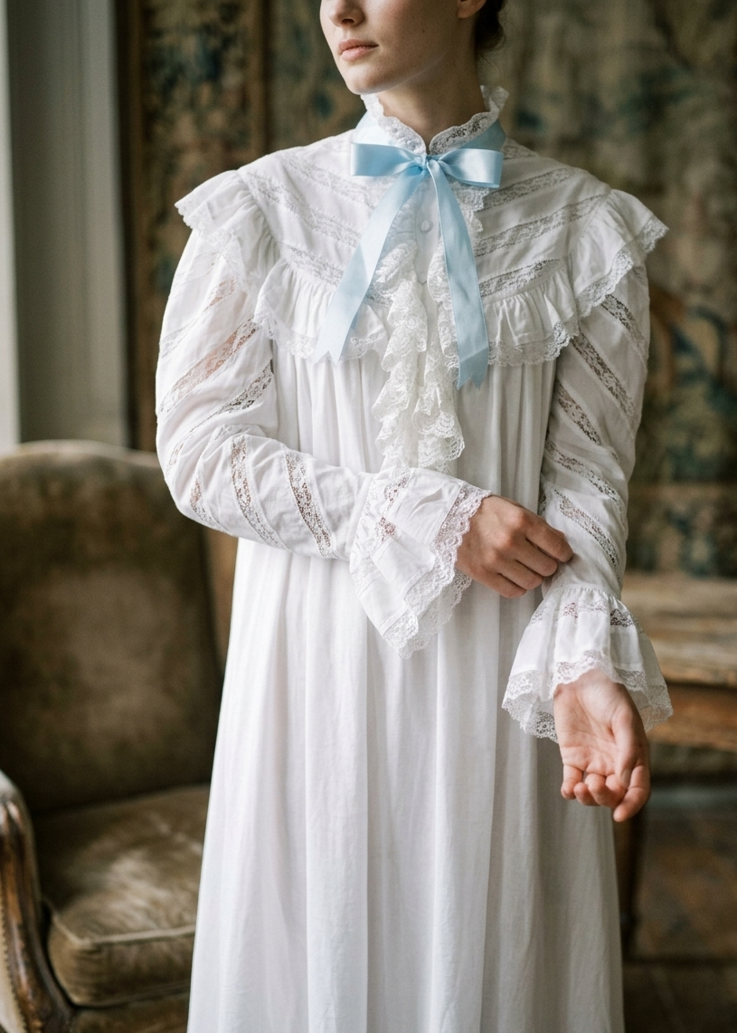 victorian white dress 2022 Flower Lace Ruffles Short Sleeves Masquerade Ball Gown Reenactment Theater Costume Color White Neckline V Victorian Edwardian Vintage Style White